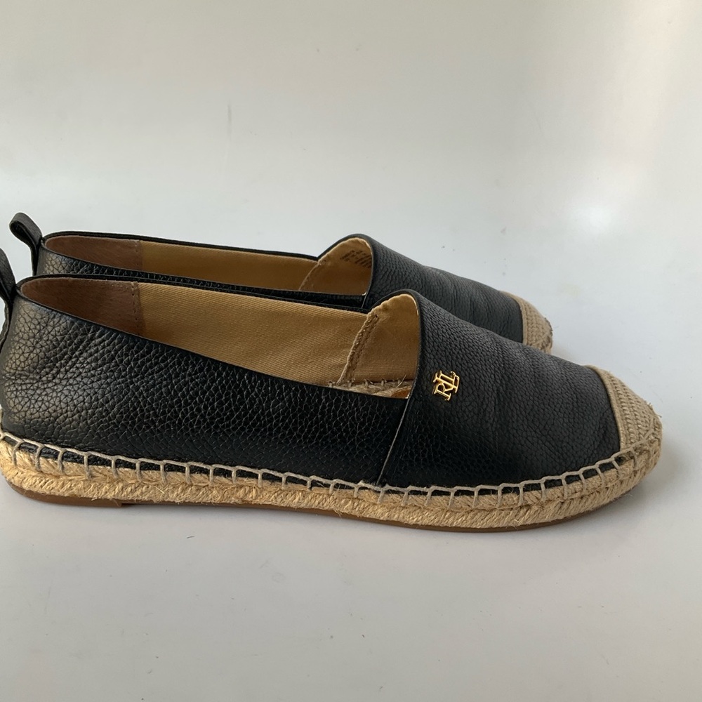 Lauren Ralph Lauren Cameryn 7 Black Leather Espadrille with Natural Jute Toe - Picture 10 of 12